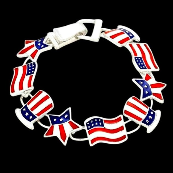 Patriotic Bracelet American Flag Uncle Sam Hat Stars Magnetic Closure July 4 New - Picture 7 of 14